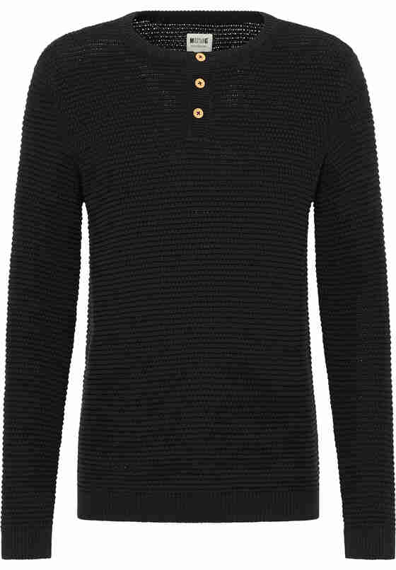 Sweater Style Emil C Henley, Schwarz, bueste