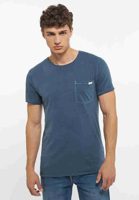 T-Shirt Style Washed Crew-Neck, Blau, model