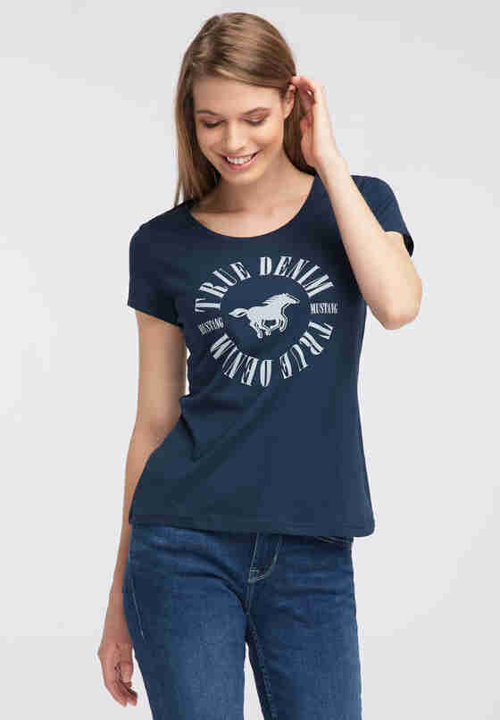 T-Shirt Shirt mit Logo-Print, Blau, model